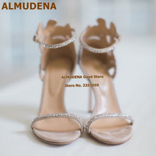 Load image into Gallery viewer, ALMUDENA Champagne Wedding Shoes Rhinestone Stiletto Heels Bridal Sandals Bling Bling Butterfly Shape Floral Crystal Dress Pumps