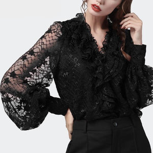 Fashion Women Sexy Hollow Out Lace Blouses Loose Plus Size Lantern Sleeve Ruffles V-Neck Top 2020 New Ladies Summer Casual Tops