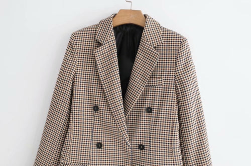 Fashion Autumn Women Plaid Blazers and Jackets Work Office Lady Suit Slim Double Breasted Business Female Blazer Coat Talever