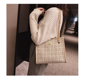 2 bags 2020 Winter Fashion New Ladies Big Tote bag Quality Woolen Women's Designer Handbag Lock Chain Shoulder Messenger bags
