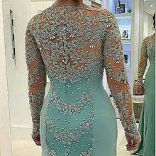 Load image into Gallery viewer, Special Beadings Mother Of The Bride Dresses Appliques Jewel Neck Illusion Long Sleeves A-line Formal Dinner Gowns أم العرو