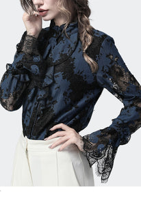 Ladies Blouses Lace Ruffles Tops Stand Collar Flare Long Sleeve Hollow Out Floral Plus Size Elegant Spring Autumn Women Clothing