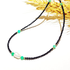 Black Spinels Baroque Pearl Onyx Beads Gold Filled Necklace Popular Bohemian Hawaii Clavicle Jewelry for Women Nice Gift 39-44cm