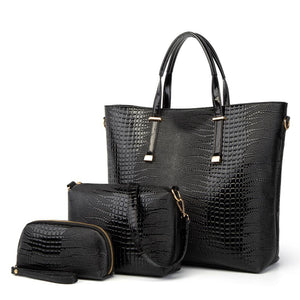 Ceossman New 3PCS Women's Bag Set Fashion Mirror Crocodile Pattern Handbag Solid Color Messenger Bag Shoulder Bag Wallet Bag