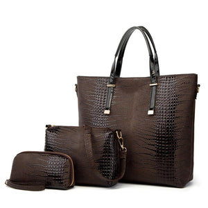 Ceossman New 3PCS Women's Bag Set Fashion Mirror Crocodile Pattern Handbag Solid Color Messenger Bag Shoulder Bag Wallet Bag