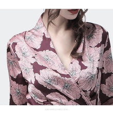 Load image into Gallery viewer, Satin Ladies Blouse Elegant Rich Peony Flowers Printed V-Neck Long Sleeve Top Blouses With Belt Plus Size Autumn Lady Cardigan