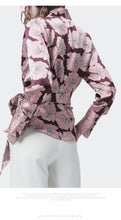 Load image into Gallery viewer, Satin Ladies Blouse Elegant Rich Peony Flowers Printed V-Neck Long Sleeve Top Blouses With Belt Plus Size Autumn Lady Cardigan