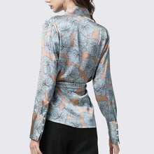 Load image into Gallery viewer, Satin Ladies Blouse Elegant Rich Peony Flowers Printed V-Neck Long Sleeve Top Blouses With Belt Plus Size Autumn Lady Cardigan