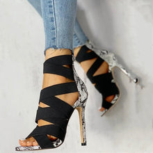 Load image into Gallery viewer, Snake Summer Shoes Woman Pumps High Thin Heels Pointed Toe Rhinestone Gladiator Pumps Party Sexy Shoes Prom Shoes
