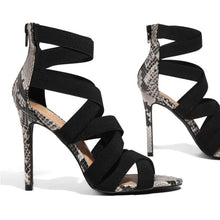Load image into Gallery viewer, Snake Summer Shoes Woman Pumps High Thin Heels Pointed Toe Rhinestone Gladiator Pumps Party Sexy Shoes Prom Shoes
