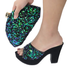 Load image into Gallery viewer, Latest African Matching Shoes and Bag in Black Color High Quality Italian with Shinning Crystal African Lady Shoes and Bag