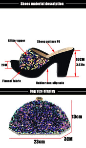 Latest African Matching Shoes and Bag in Black Color High Quality Italian with Shinning Crystal African Lady Shoes and Bag