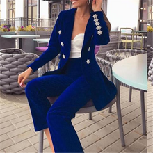 Load image into Gallery viewer, Yesexy 2020 Elegant Velvet Double Breasted Women Blazer Suit Autumn Winter Long Sleeve 2pcs Office Lady Women Suit Set MQ272