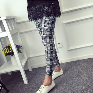 CUHAKCI Women Leggings Fashion Plaid Printing Legging Sexy Leggings Fitness Leggins Grid Floral Stripe Trouser High Waist Pants