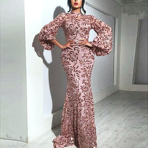 New Elegant Woman Evening Gown Plus size slim printed long evening dress Suitable for Formal Parties