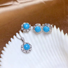 Load image into Gallery viewer, Natural blue Turquoise gemstone necklace ring and earrings  jewelry set with silver for women