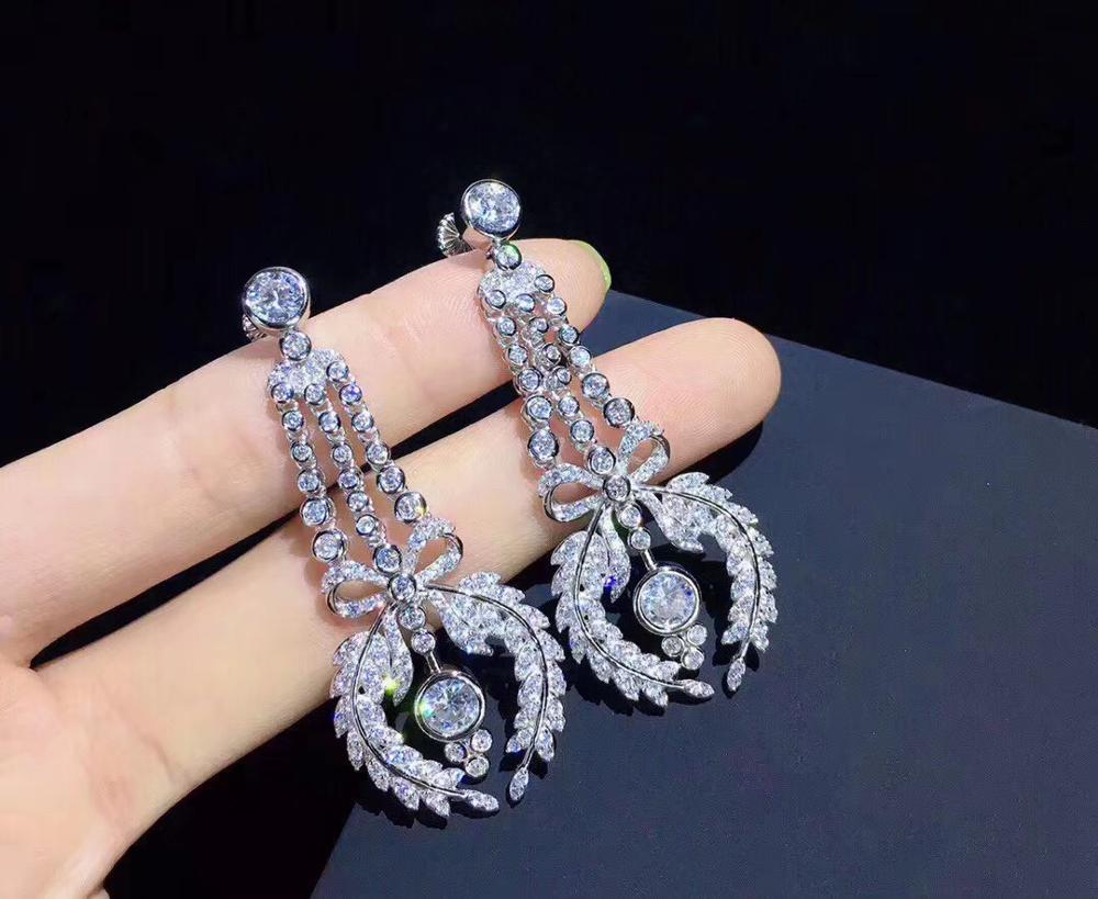 cubic zircon leaf drop earring vintage 925 sterling silver with cubic zircon long earring fine women jewelry free shipping