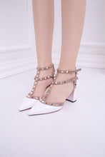 Load image into Gallery viewer, Women&#39;s shoes 2020 summer sandals pointed patent leather rivet buckle sandals thick with heel wild thin