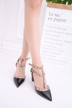 Load image into Gallery viewer, Women&#39;s shoes 2020 summer sandals pointed patent leather rivet buckle sandals thick with heel wild thin
