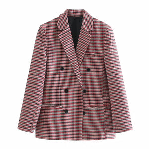 Fashion Autumn Women Plaid Blazers and Jackets Work Office Lady Suit Slim Double Breasted Business Female Blazer Coat Talever