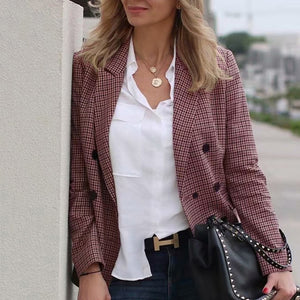 Fashion Autumn Women Plaid Blazers and Jackets Work Office Lady Suit Slim Double Breasted Business Female Blazer Coat Talever