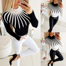 Load image into Gallery viewer, Fashion Bodycon Black White Women Pullover 2020 Autumn Winter Color Matching Knitting Female Turleneck Long Sleeve Sexy Sweater