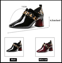 Load image into Gallery viewer, 2020 Fall Single Shoes Woman High Heels Women Pumps Square toe Leopard Pattern Buckle Thick Heel British Female Patent Leather