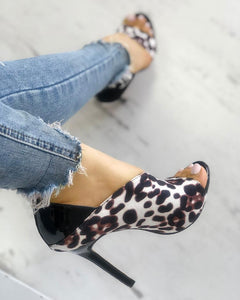 2020 New Ladies Summer Leopard Sandals Fashion Solid Color Casual Open Toe Super High Heel Fish Head Pumps