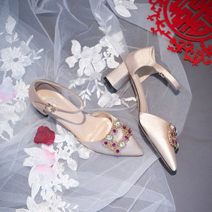 Wedding Shoes Women 2020 New Chunky Heel Strap Bridal Shoes Summer High Heel Rhinestone Wedding Square Buckle Bridesmaid Shoes