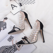 Load image into Gallery viewer, 2020 New Sexy Women Pointed Toe Pumps Transparent Rivet Thin High Heel Lady Shoes Female Butterfly Bow Pumps For Work Big Size41