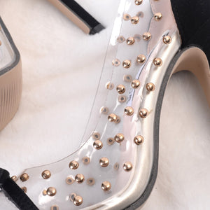 2020 New Sexy Women Pointed Toe Pumps Transparent Rivet Thin High Heel Lady Shoes Female Butterfly Bow Pumps For Work Big Size41