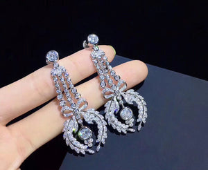 cubic zircon leaf drop earring vintage 925 sterling silver with cubic zircon long earring fine women jewelry free shipping