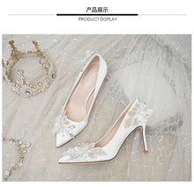 Load image into Gallery viewer, Wedding Shoes Women&#39;s 2020 New Main Yarn Bridal Shoes Pearl White High Heels Women&#39;s Thin Heeled All-match Crystal Shoes