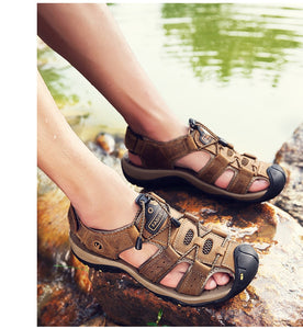 Vancat 2020 New Big Size Genuine Leather Cowhide Men Sandals Summer Quality Beach Slippers Casual Sneakers Outdoor Beach Shoes