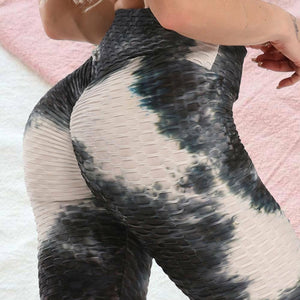 Women Tie Dye Pants Ruched Butt Lift Textured Scrunch Leggings Booty Push Up Tights Workout Gym Fitness Exercise Running Pants