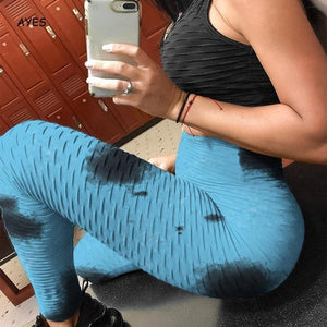 Women Tie Dye Pants Ruched Butt Lift Textured Scrunch Leggings Booty Push Up Tights Workout Gym Fitness Exercise Running Pants