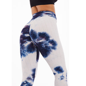 Women Tie Dye Pants Ruched Butt Lift Textured Scrunch Leggings Booty Push Up Tights Workout Gym Fitness Exercise Running Pants