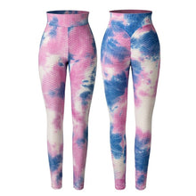 Load image into Gallery viewer, Women Tie Dye Pants Ruched Butt Lift Textured Scrunch Leggings Booty Push Up Tights Workout Gym Fitness Exercise Running Pants