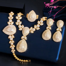 Load image into Gallery viewer, CWWZircons Luxury 4pcs Bridal Wedding Banquet Jewelry Set African Dubai Gold Color CZ Women Party Costume Accessories T416