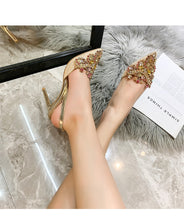 Load image into Gallery viewer, Red Gold Stylish woman shoes Luxury Chic Glitter crystal 10cm Stiletto High Heels Sexy Lace Celebrity Party Wedding Bridal Shoes