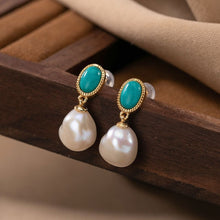 Load image into Gallery viewer, 925 Sterling Silver Baroque Pearl Turquoise Gold-plated Jewelry Sets Stud Earring Pendant Ring Simple Trendy Fine Jewelry Women