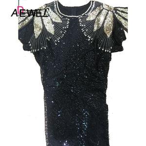 ADEWEL Black Sequin Shoulder Cocktail Party Dress Vestidos De Fiesta De Noche Vestidos Verano 2019 Mujer Bodycon Dress XL