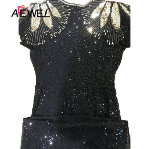 ADEWEL Black Sequin Shoulder Cocktail Party Dress Vestidos De Fiesta De Noche Vestidos Verano 2019 Mujer Bodycon Dress XL