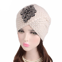 Load image into Gallery viewer, Muslim Women Cross Rhinestone Winter Warm Wool Knit Turban Hat Beanie Sleep Chemo Headwear Cancer Patients Hair Accessories