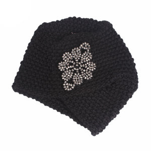 Muslim Women Cross Rhinestone Winter Warm Wool Knit Turban Hat Beanie Sleep Chemo Headwear Cancer Patients Hair Accessories