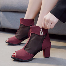 Load image into Gallery viewer, Spring Women Leather casual Sandal High Thick Heel Sexy Crystal Platform Zipper Peep Toe Slip On Lady Shoes Zapatos Mujer 5515W