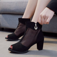 Load image into Gallery viewer, Spring Women Leather casual Sandal High Thick Heel Sexy Crystal Platform Zipper Peep Toe Slip On Lady Shoes Zapatos Mujer 5515W