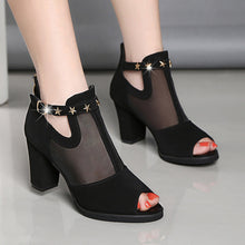 Load image into Gallery viewer, Spring Women Leather casual Sandal High Thick Heel Sexy Crystal Platform Zipper Peep Toe Slip On Lady Shoes Zapatos Mujer 5515W