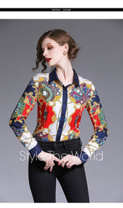 Simgent Office Blouse New Arrival Womens Long Sleeve Printing Vintage Casual Elegant Shirt Women Ladies Tops Chemisier SG9575