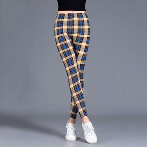 CUHAKCI Women Leggings Fashion Plaid Printing Legging Sexy Leggings Fitness Leggins Grid Floral Stripe Trouser High Waist Pants